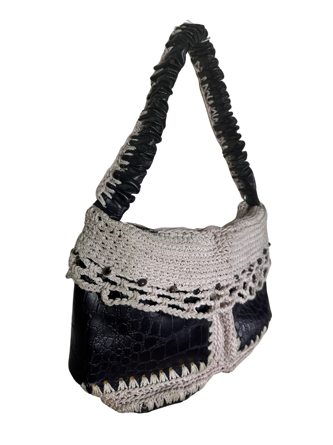 Tricot and Leather Shoulder Bag