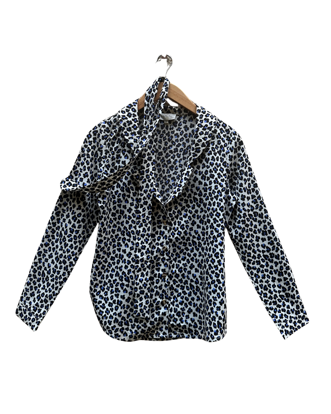 Blue Leopard Pattern Shirt with Scarf - Small