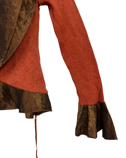 Vintage Rust Knit Tie-Front Cardigan with Satin Trim
