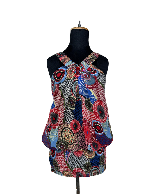 Retro Embellished Blouson Tank Top