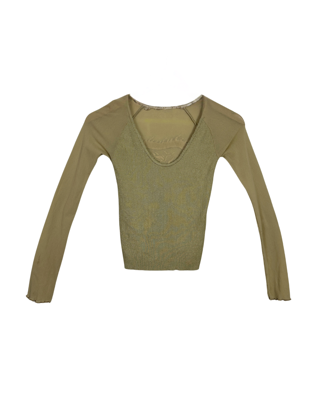 Y2K Beige Ribbed Dragon Top - Small