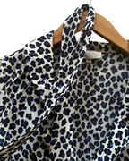 Blue Leopard Pattern Shirt with Scarf - Small