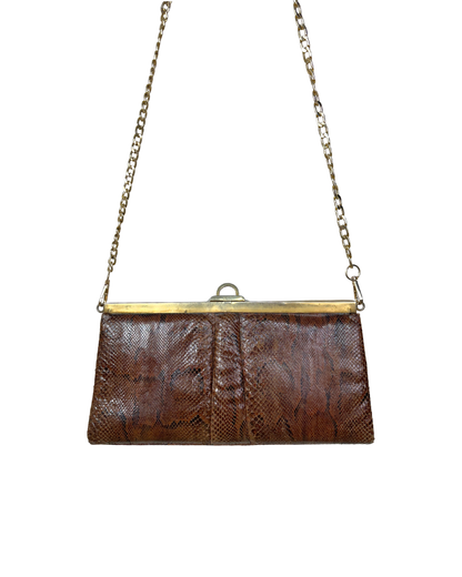 Vintage 1970s Genuine Snakeskin with Gold Chain Strap