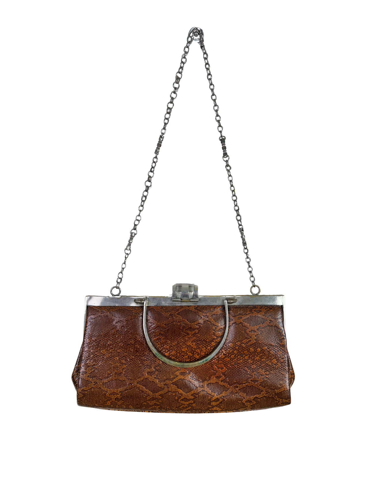 Vintage Genuine Leather Snake Embossed Chain Shoulder Bag