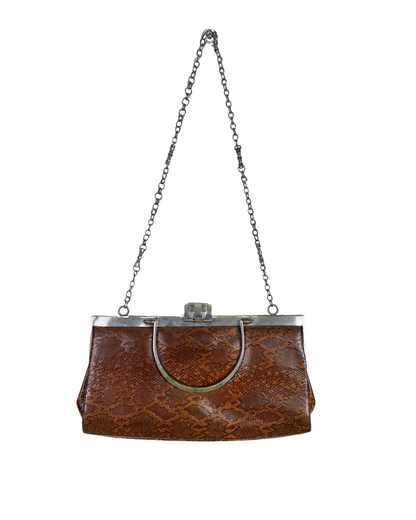 Vintage Genuine Leather Snake Embossed Chain Shoulder Bag