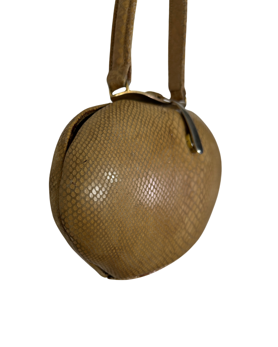 Vintage Reptile-Embossed Genuine Leather Top Handle Bag