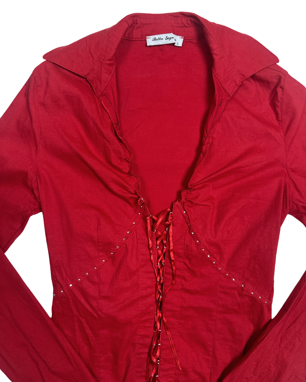 Y2K Bella Sigma Red Lace Up Corset Blouse