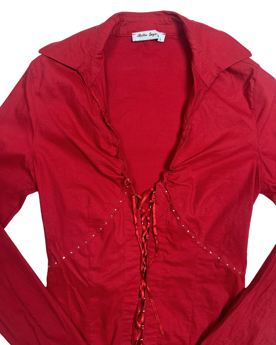 Y2K Bella Sigma Red Lace Up Corset Blouse