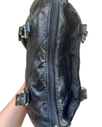 Genuine Leather Stitch Detail Mixed Pattern Handbag
