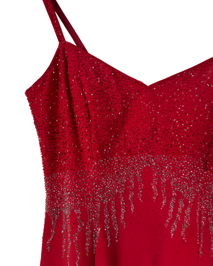 Red Beaded Maxi Evening Dress (Medium)