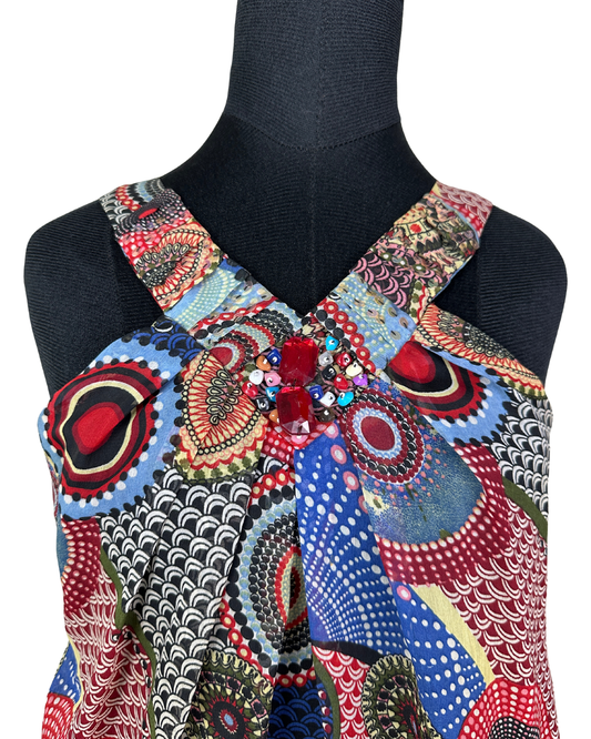 Retro Embellished Blouson Tank Top