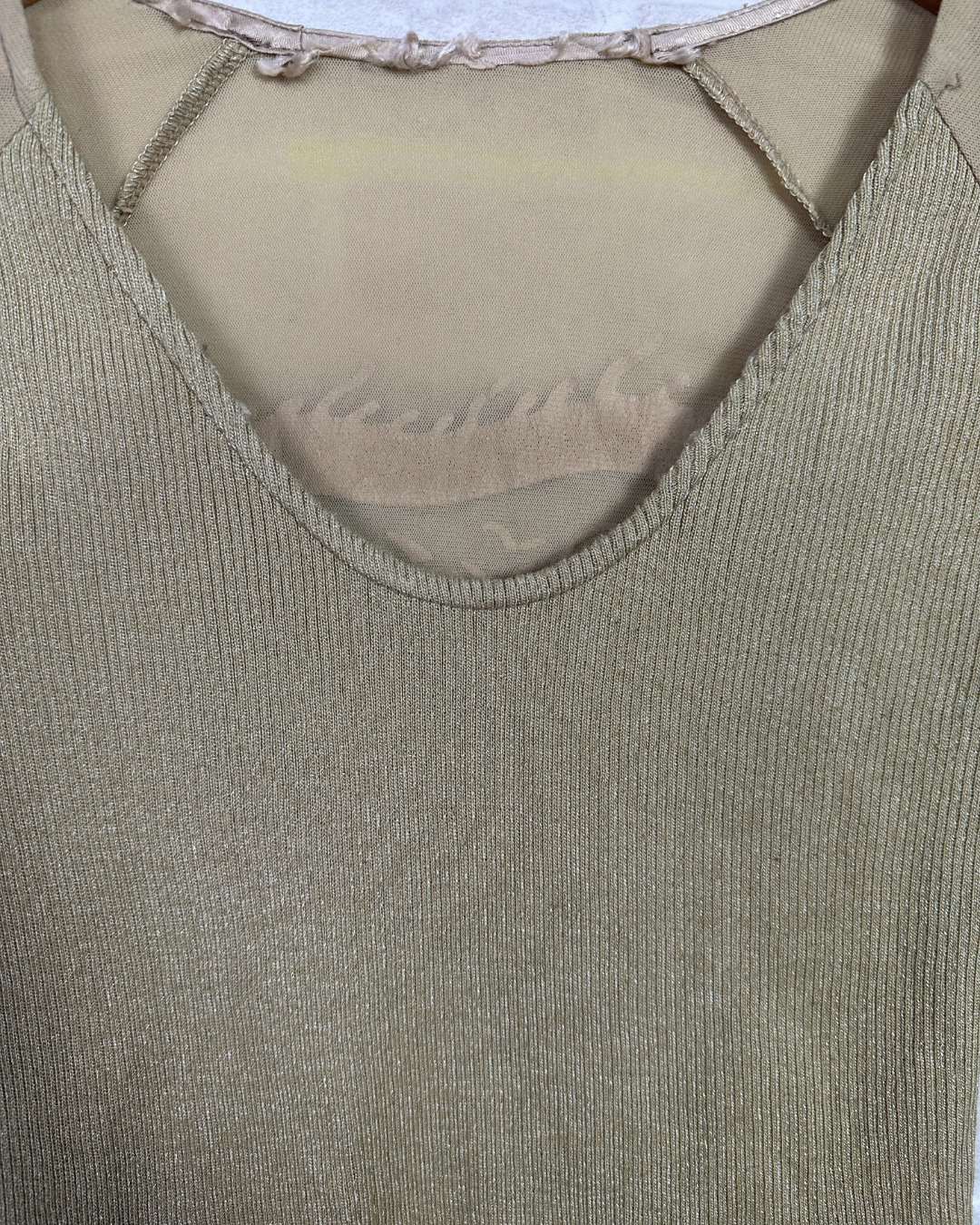 Y2K Beige Ribbed Dragon Top - Small