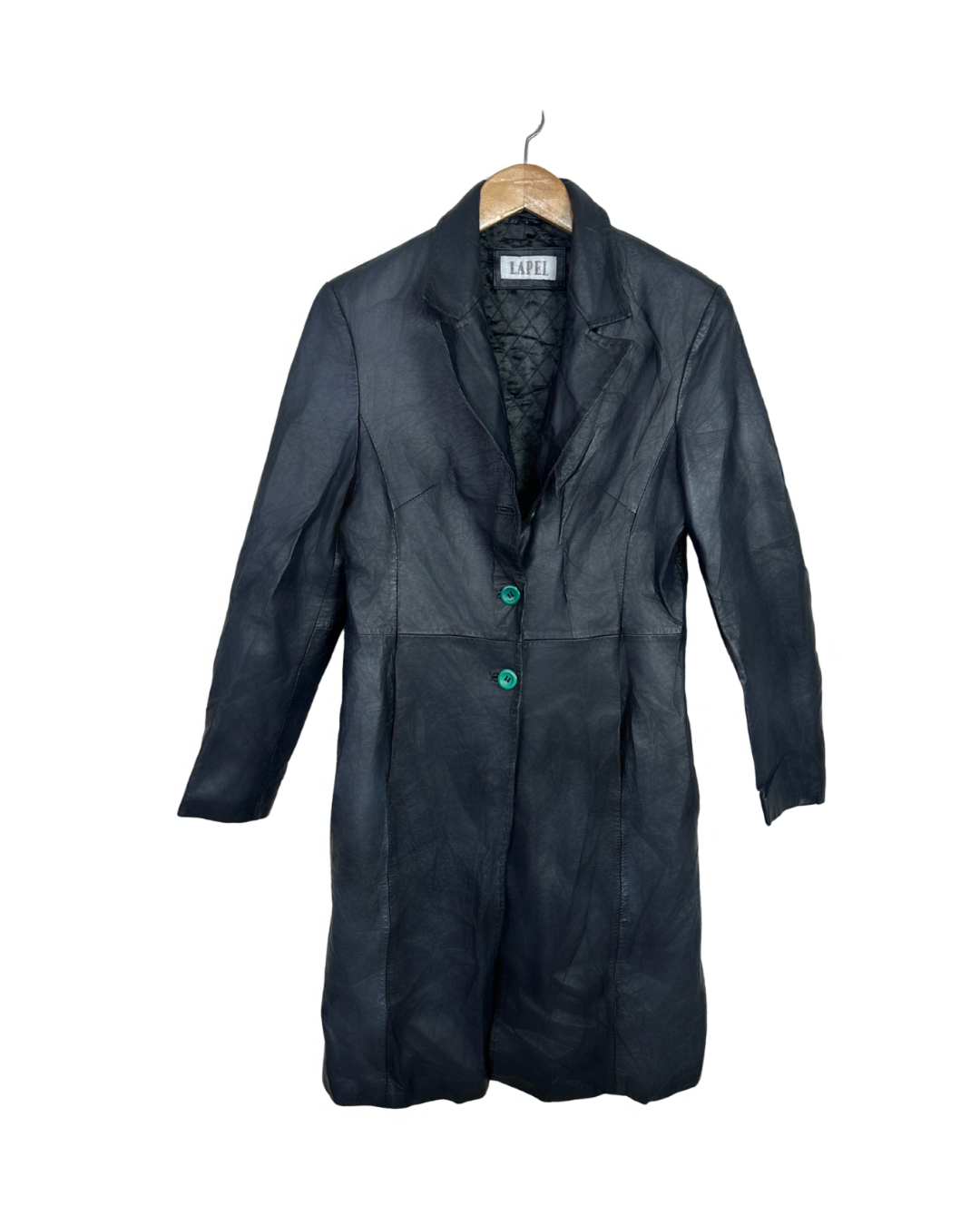 Vintage Lapel Genuine Leather Coat - Women's Medium