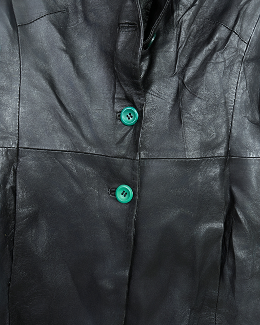 Vintage Lapel Genuine Leather Coat - Women's Medium