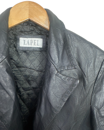 Vintage Lapel Genuine Leather Coat - Women's Medium