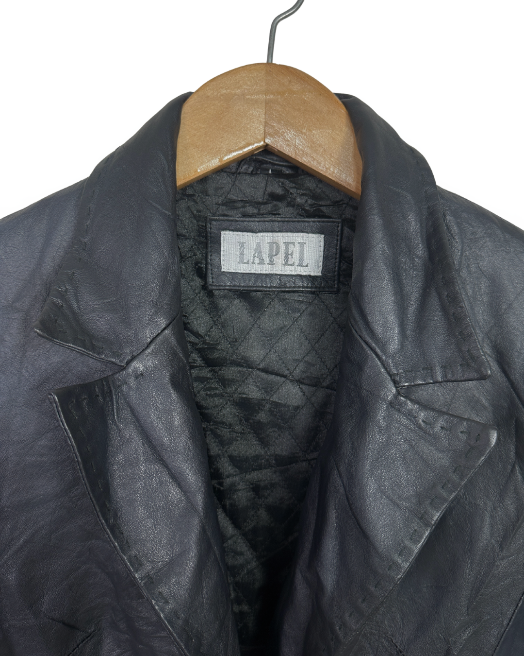 Vintage Lapel Genuine Leather Coat - Women's Medium