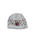 White Chunky Knit Floral Beanie