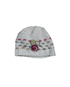 White Chunky Knit Floral Beanie