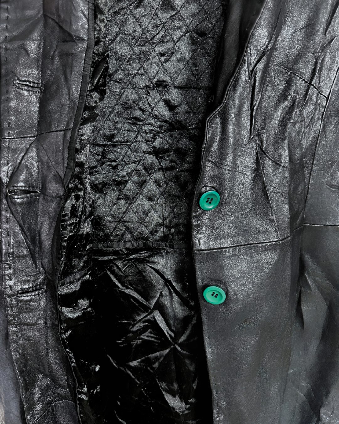 Vintage Lapel Genuine Leather Coat - Women's Medium