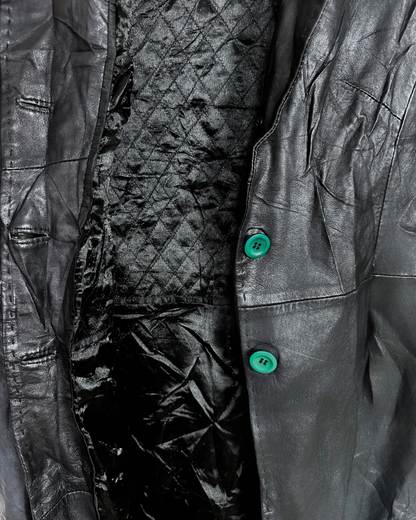 Vintage Lapel Genuine Leather Coat - Women's Medium