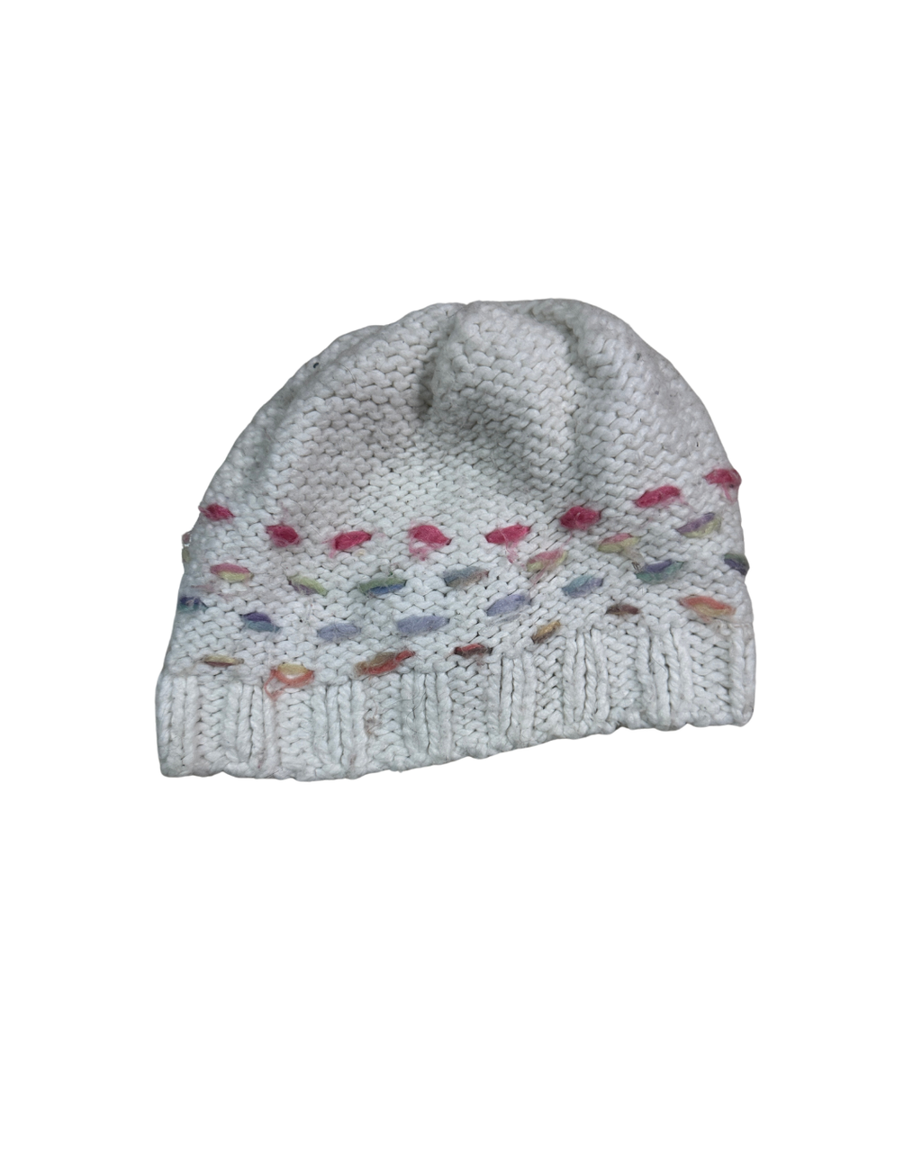 White Chunky Knit Floral Beanie