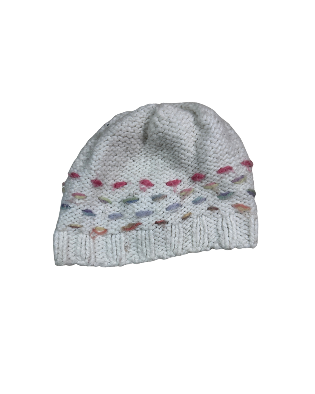 White Chunky Knit Floral Beanie