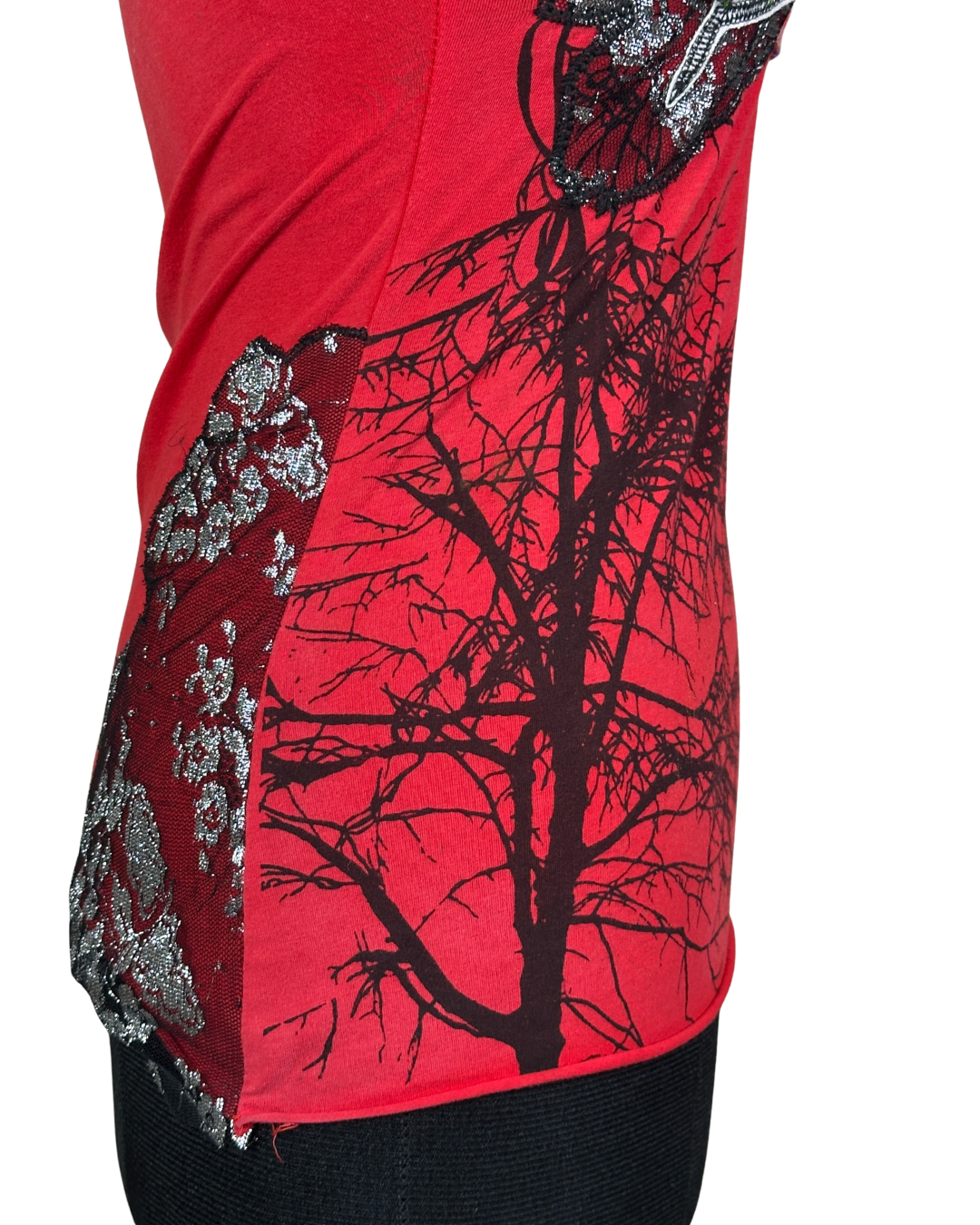 Y2K Duo Duo Artistic Tank with Lace & Beaded Patchwork Details  Small
