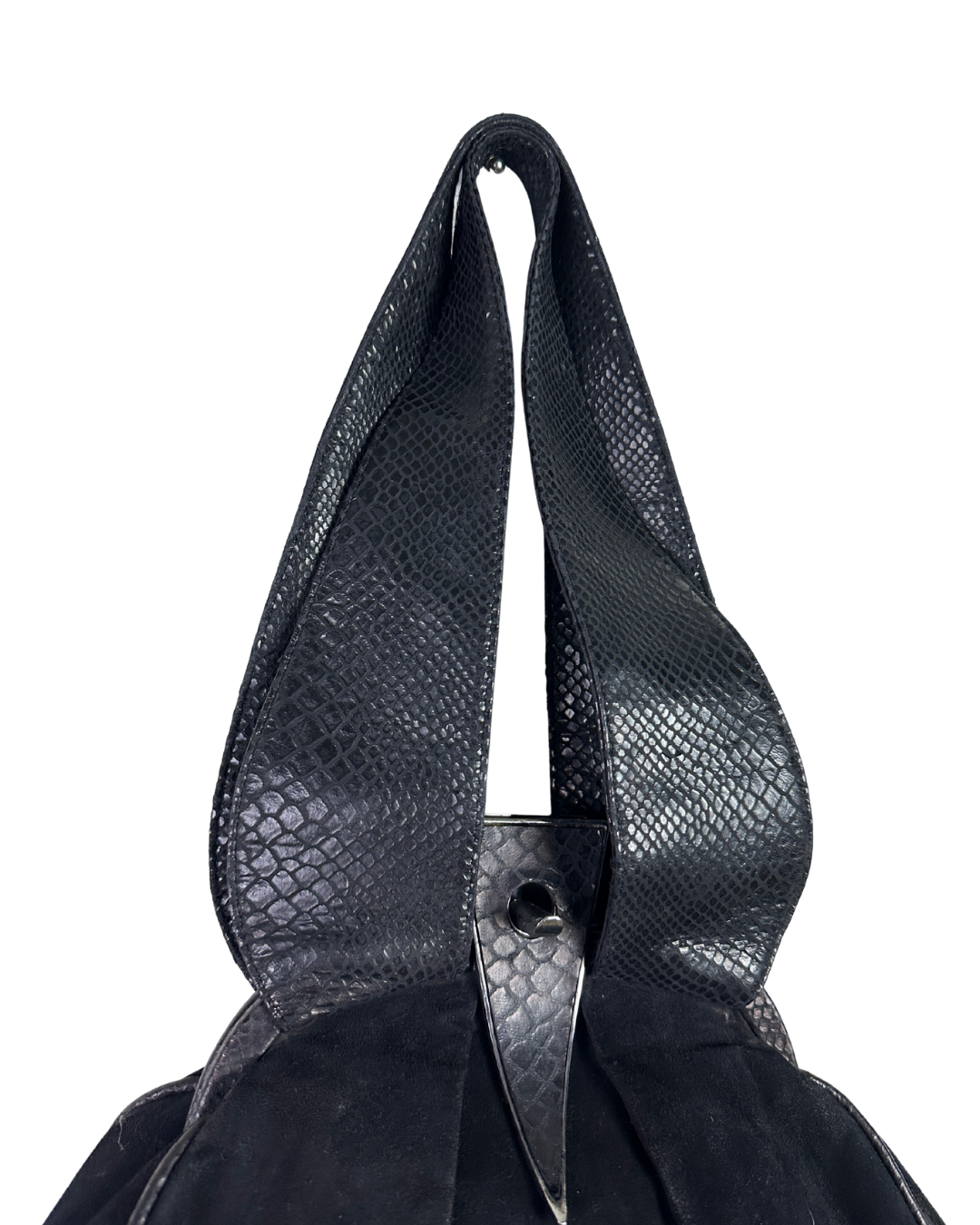 Leather Home Suede Handbag with Reptile Texture Handles