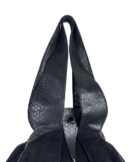 Leather Home Suede Handbag with Reptile Texture Handles