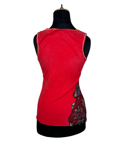 Y2K Duo Duo Artistic Tank with Lace & Beaded Patchwork Details  Small