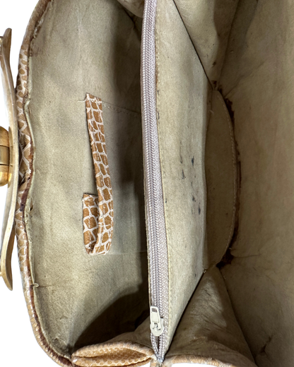 Vintage Reptile-Embossed Genuine Leather Top Handle Bag