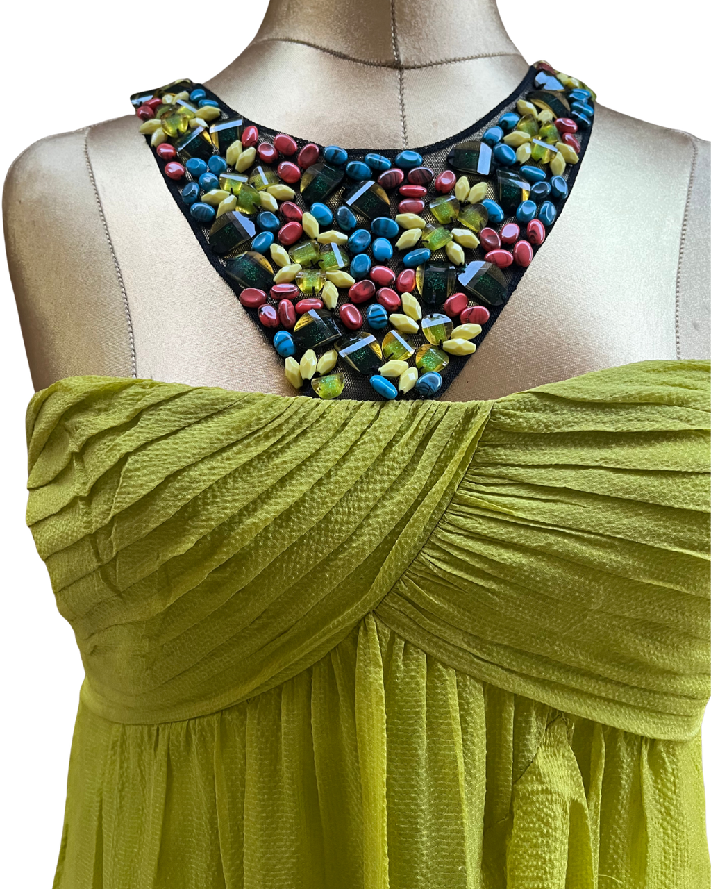 BCBG Maxazria Y2K Beaded Halter Layered Silk Dress