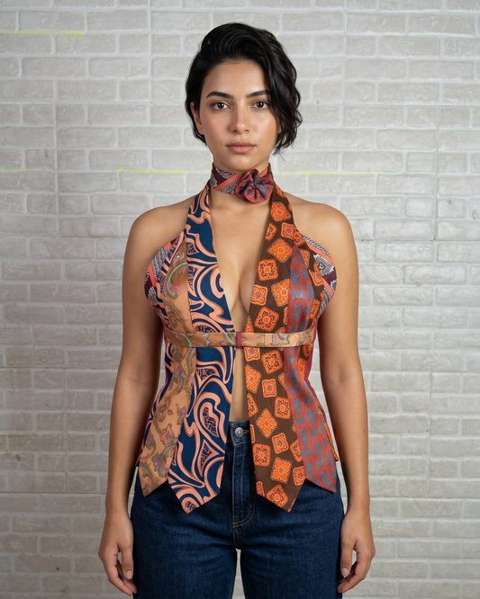 Handmade Upcycled Halter Corset-Back Vest Top & Choker