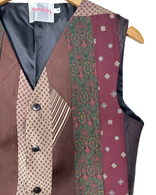 Retied Unisex Upcycled Necktie Vest - Medium