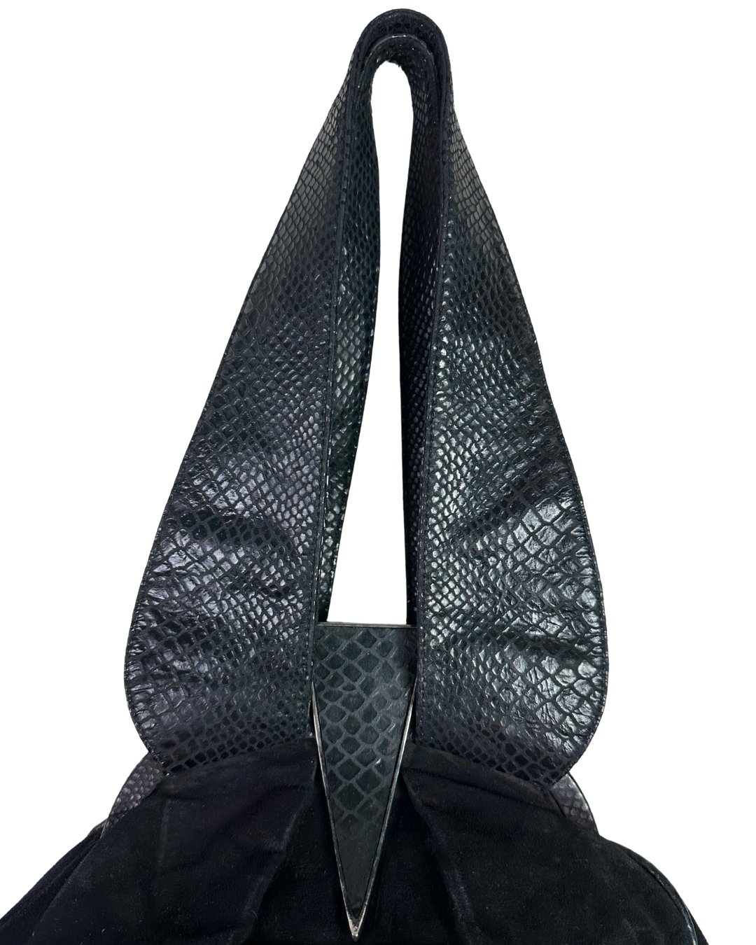 Leather Home Suede Handbag with Reptile Texture Handles