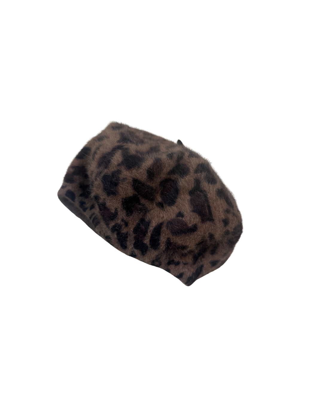 Fuzzy Leopard Print Beret