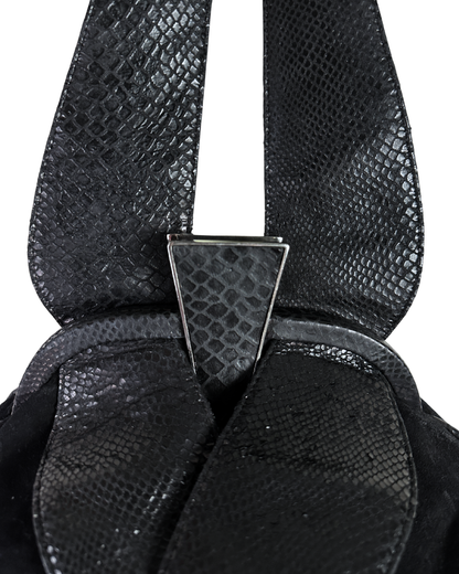 Leather Home Suede Handbag with Reptile Texture Handles