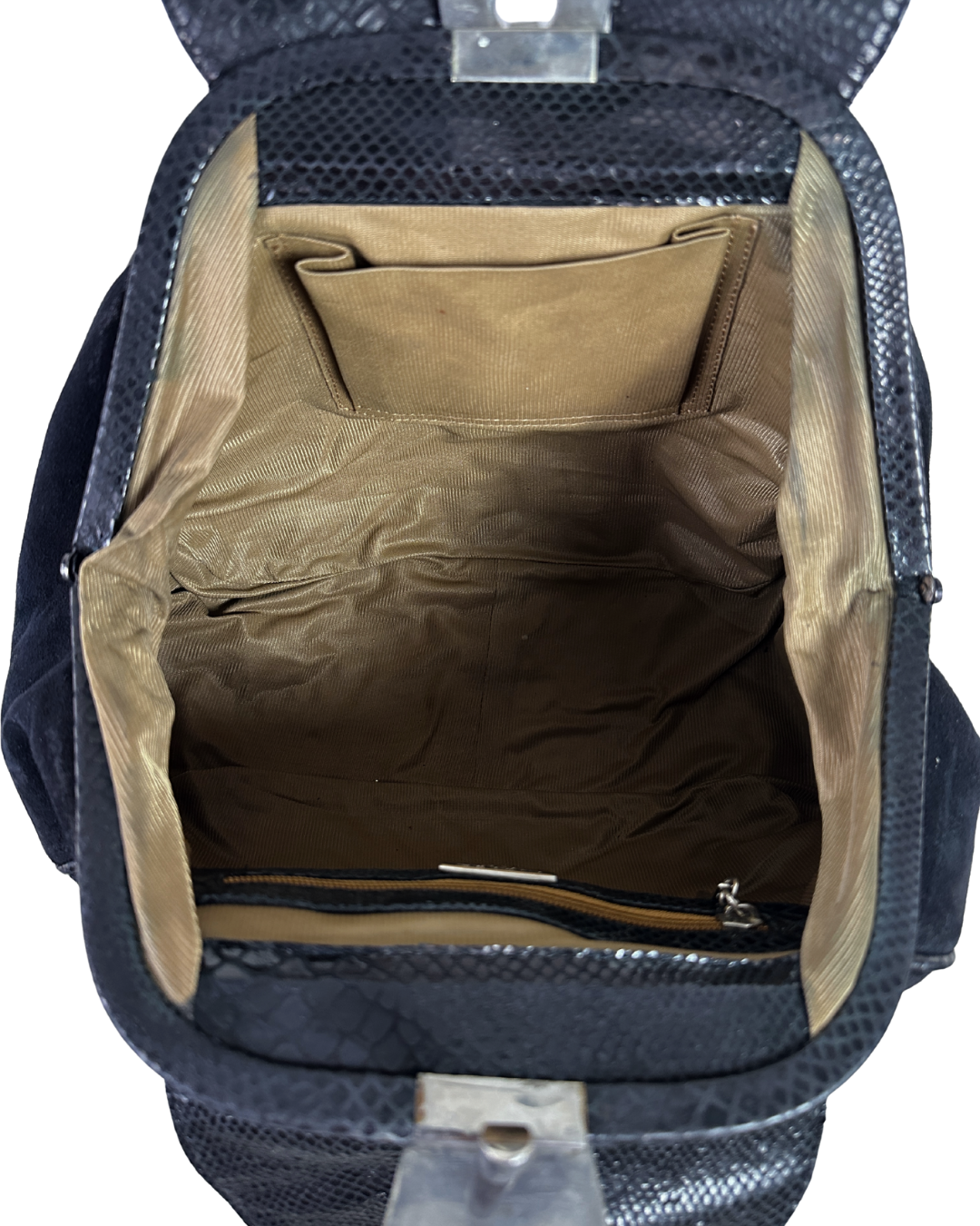 Leather Home Suede Handbag with Reptile Texture Handles