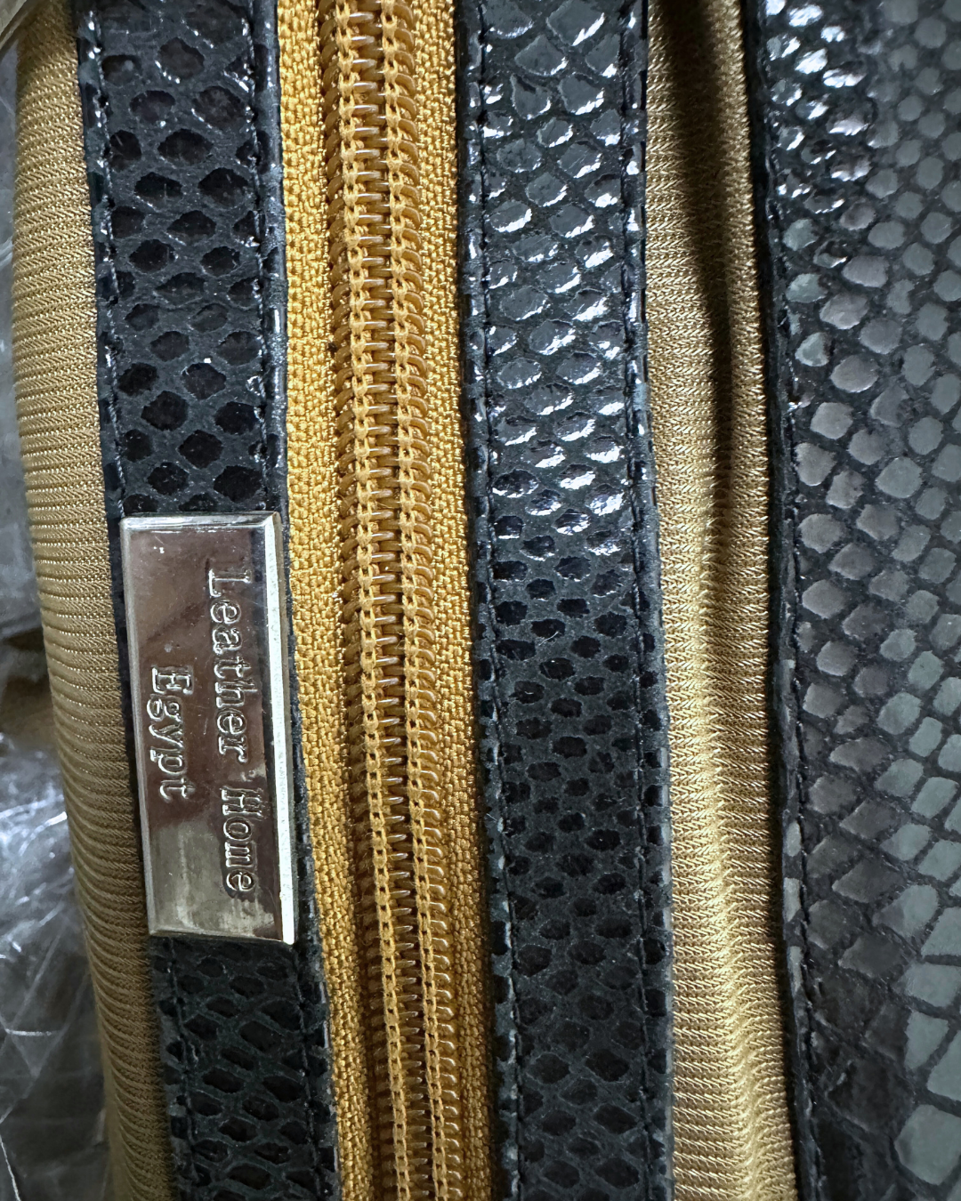 Leather Home Suede Handbag with Reptile Texture Handles