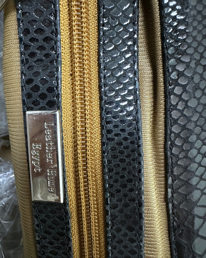 Leather Home Suede Handbag with Reptile Texture Handles