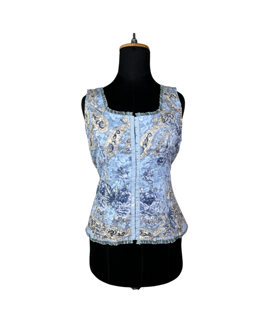 Dress Barn Brocade Fish Hook Closure Corset-Style Top
