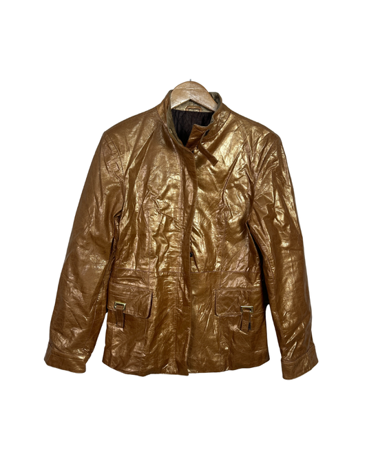 Phoenix Metallic Gold Genuine Leather Women's Jacket