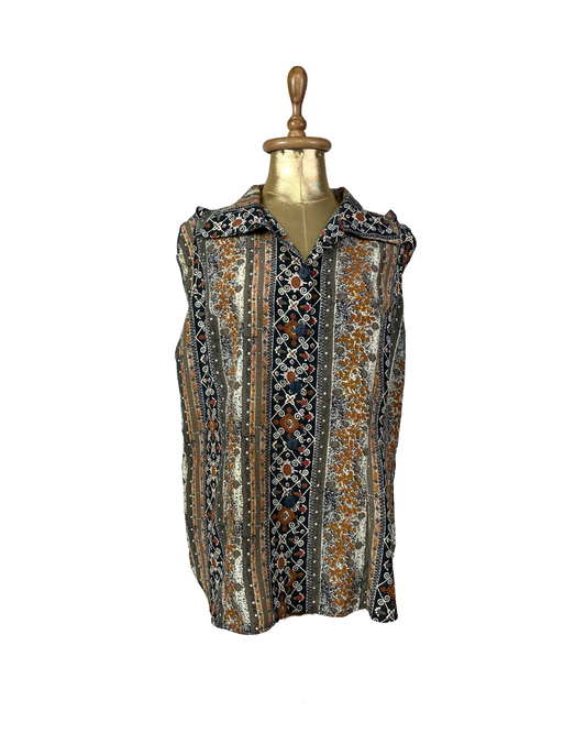 Vintage Patterned Sleeveless Shirt  2XL