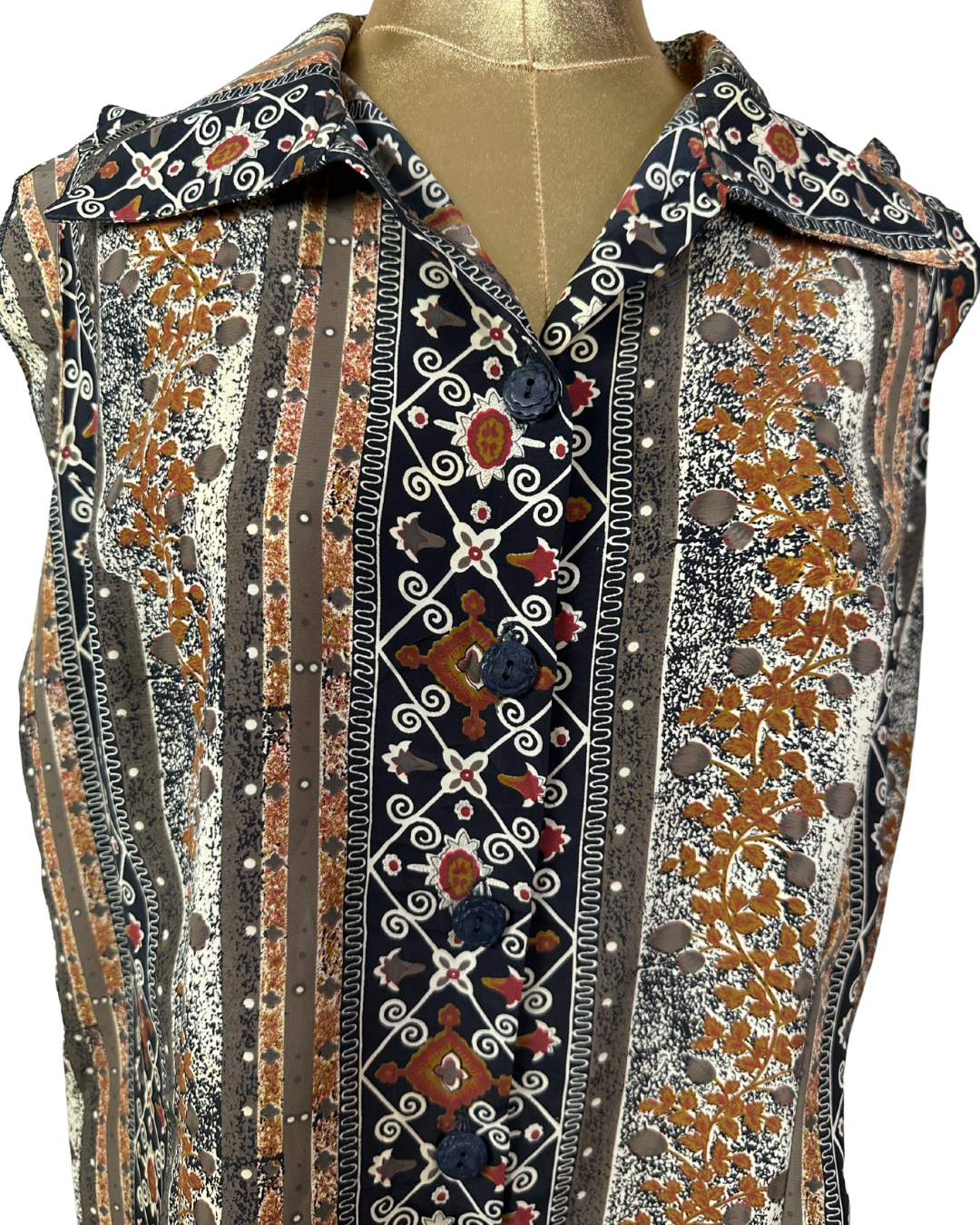 Vintage Patterned Sleeveless Shirt  2XL