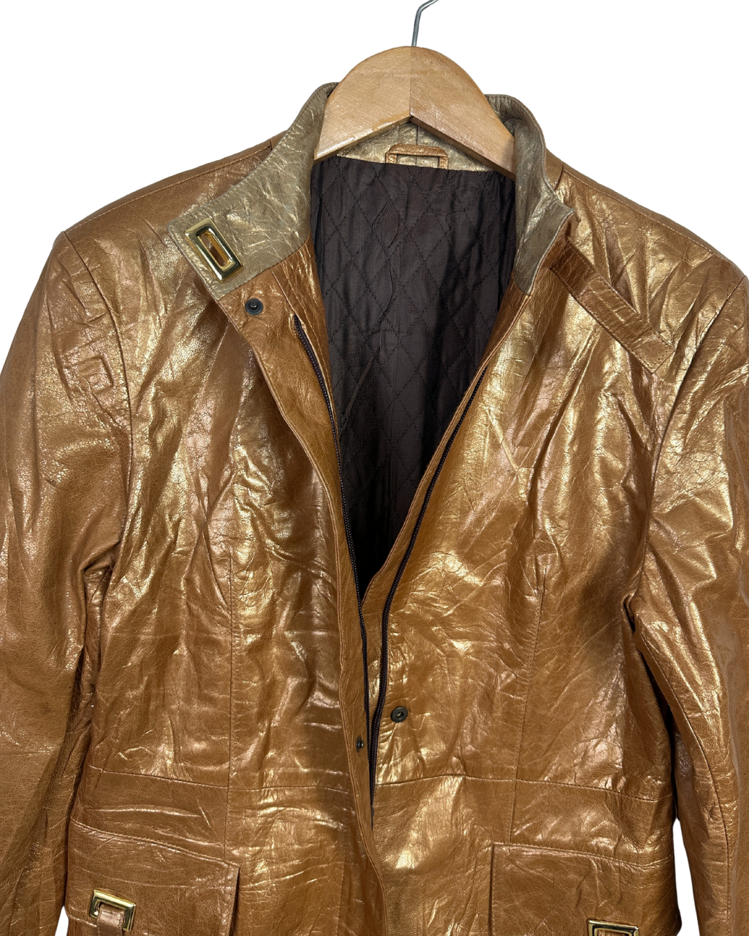 Phoenix Metallic Gold Genuine Leather Women's Jacket