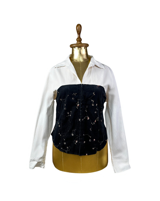 Canda Fitted Shirt w/ Velvet Bustier & Fish Hook Closure XL