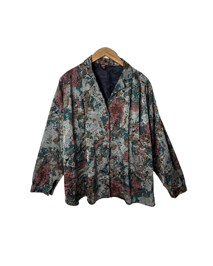 Vintage Doruk Abstract Jacquard Oversized Shirt Jacket with Belt Loops XL