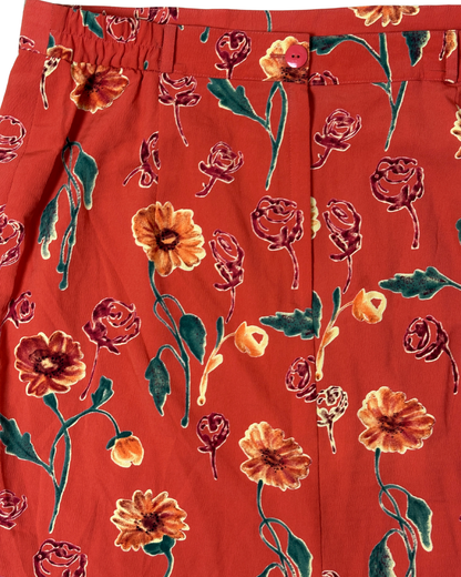 Vintage Rust Red Floral Midi Skirt – Size EU 46