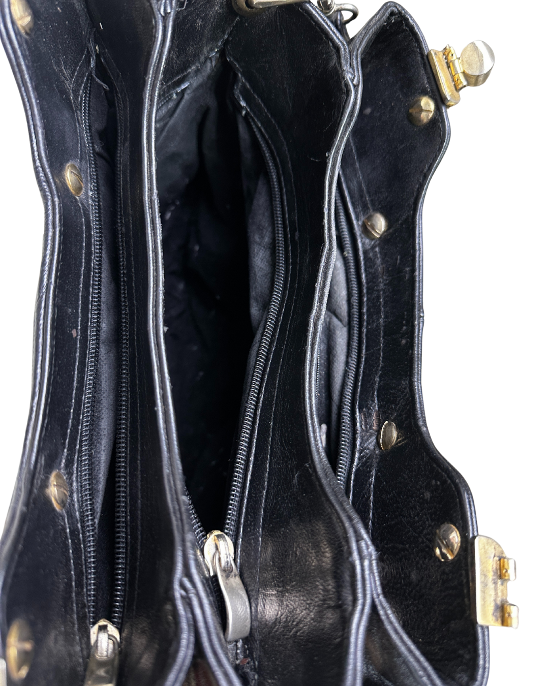 Vintage Black Quilted Leather Satchel with Gold Accents
