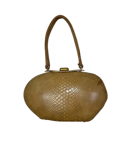 Vintage Reptile-Embossed Genuine Leather Top Handle Bag